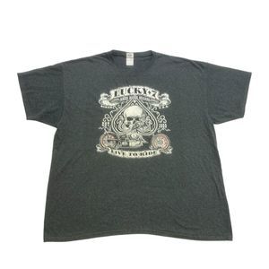 Lucky 7 Biker Shirt Mens 2XL Gray Skull Motorcycle Live To Ride Short Sleeve